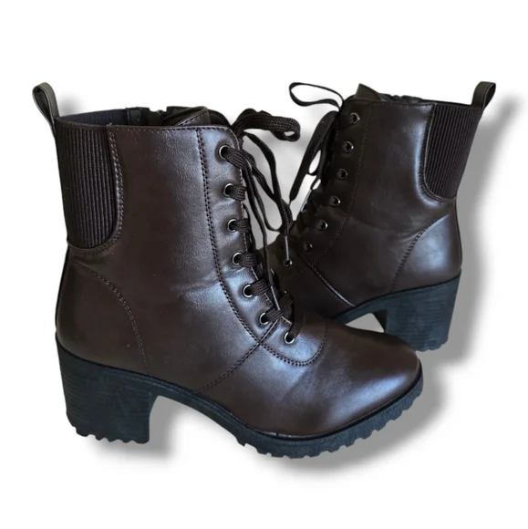 Women's Aspen-39 Chocolate Brown Vegan Leather Platform Combat Boots - Picture 11 of 16